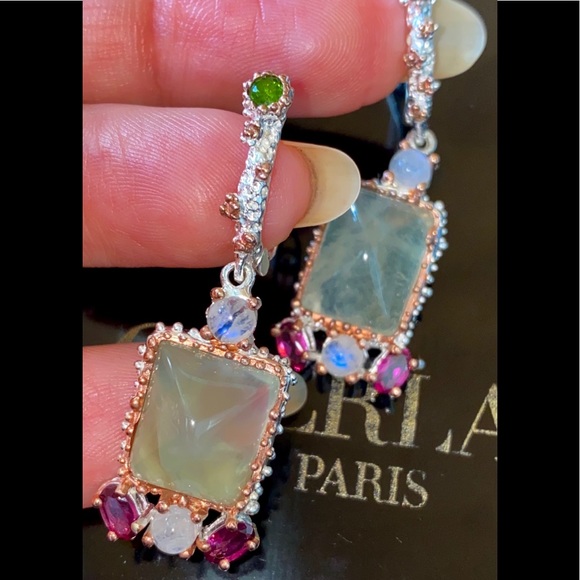 Elegant Genuine Prehnite Sterling Silver Earrings - Picture 13 of 17